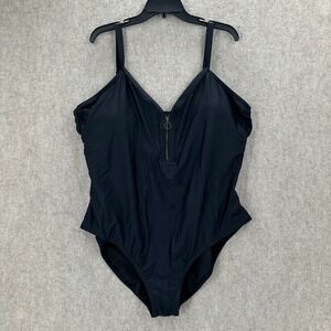 Mynah Slimming Black Zip Front One Piece Swimsuit Plus Size 22W